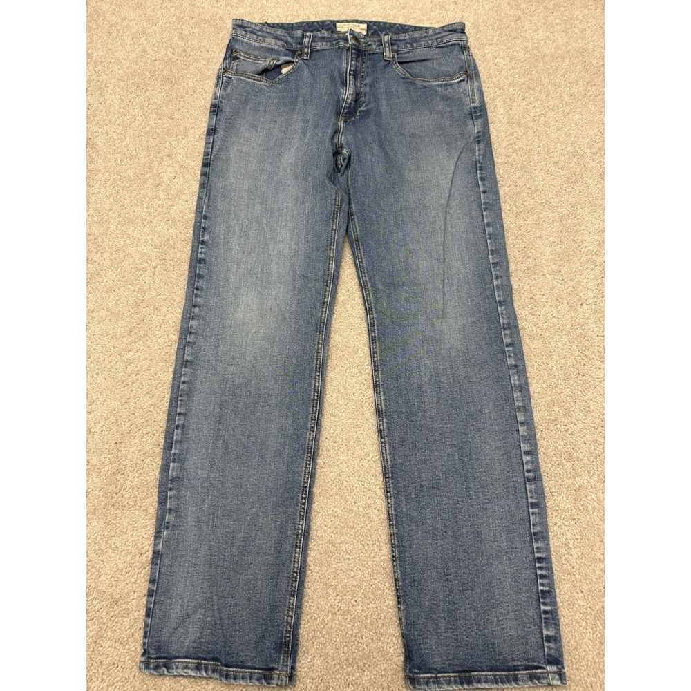Orvis Mens Actual Sz 33x 32 Blue  Five Pocket Stretch Twill Jeans Straight Leg